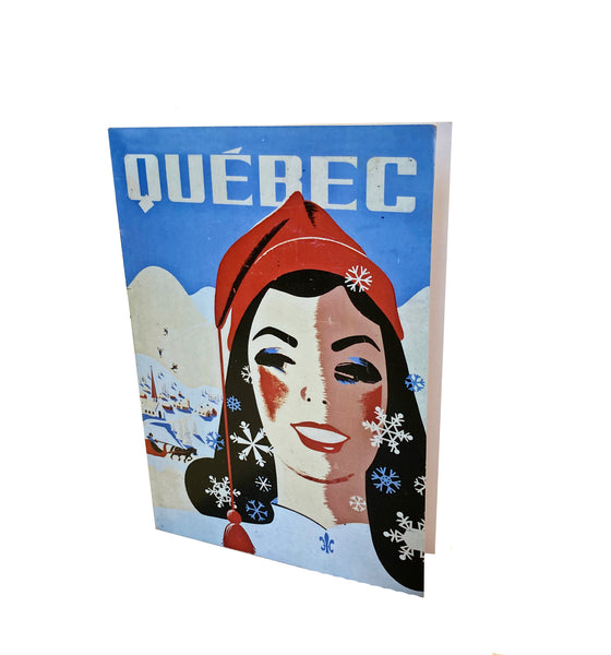 Carte double Hiver au Québec, image Jeune fille à la tuque rouge