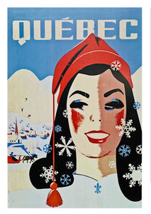 Affiche Hiver au Québec, image Jeune fille à la tuque rouge
