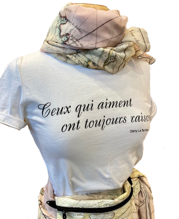 T-shirt blanc Dany Laferrière – « Ceux qui aiment ont toujours raison. »